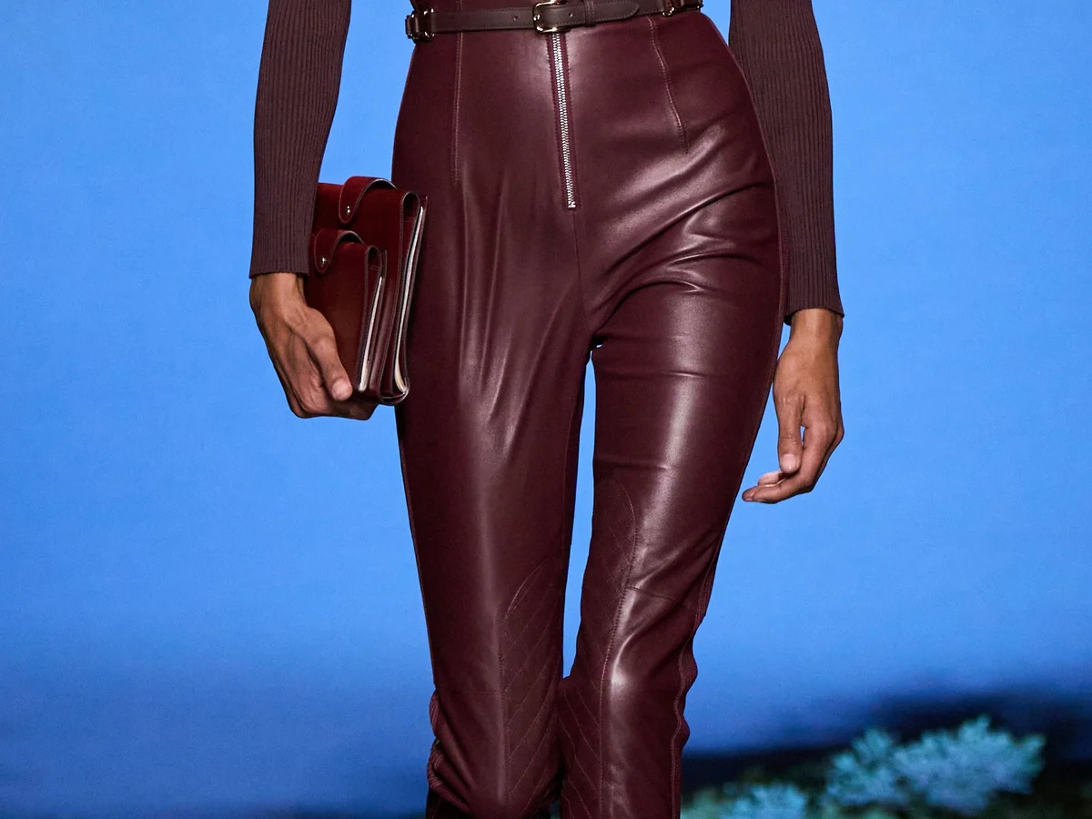 Бордовые кожаные брюки 2027, Hermès